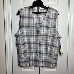 Vintage Deadstock 90s FT Studio Linen Matching Set Plaid Vest Skort Size M
